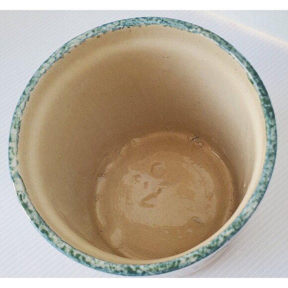 Stoneware Pottery Green Spongeware Utensil Crock Snowman Country Primitive 5.25" - Picture 8 of 9